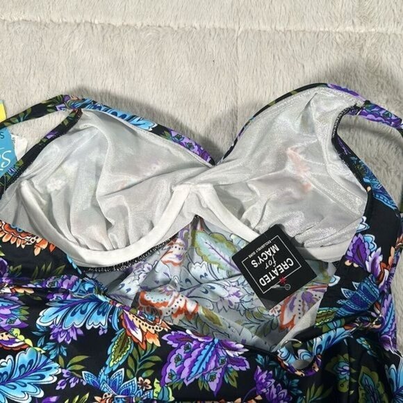 Swim Solutions Tankini Top Swimsuit size 8 Boho Paisley V Neck Underwire NEW - Picture 10 of 16